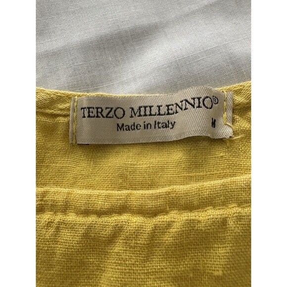 TERZO MILLENNIO Linen Top Button Back M Yellow Lagenlook Beach Lightweight Italy - Picture 5 of 16